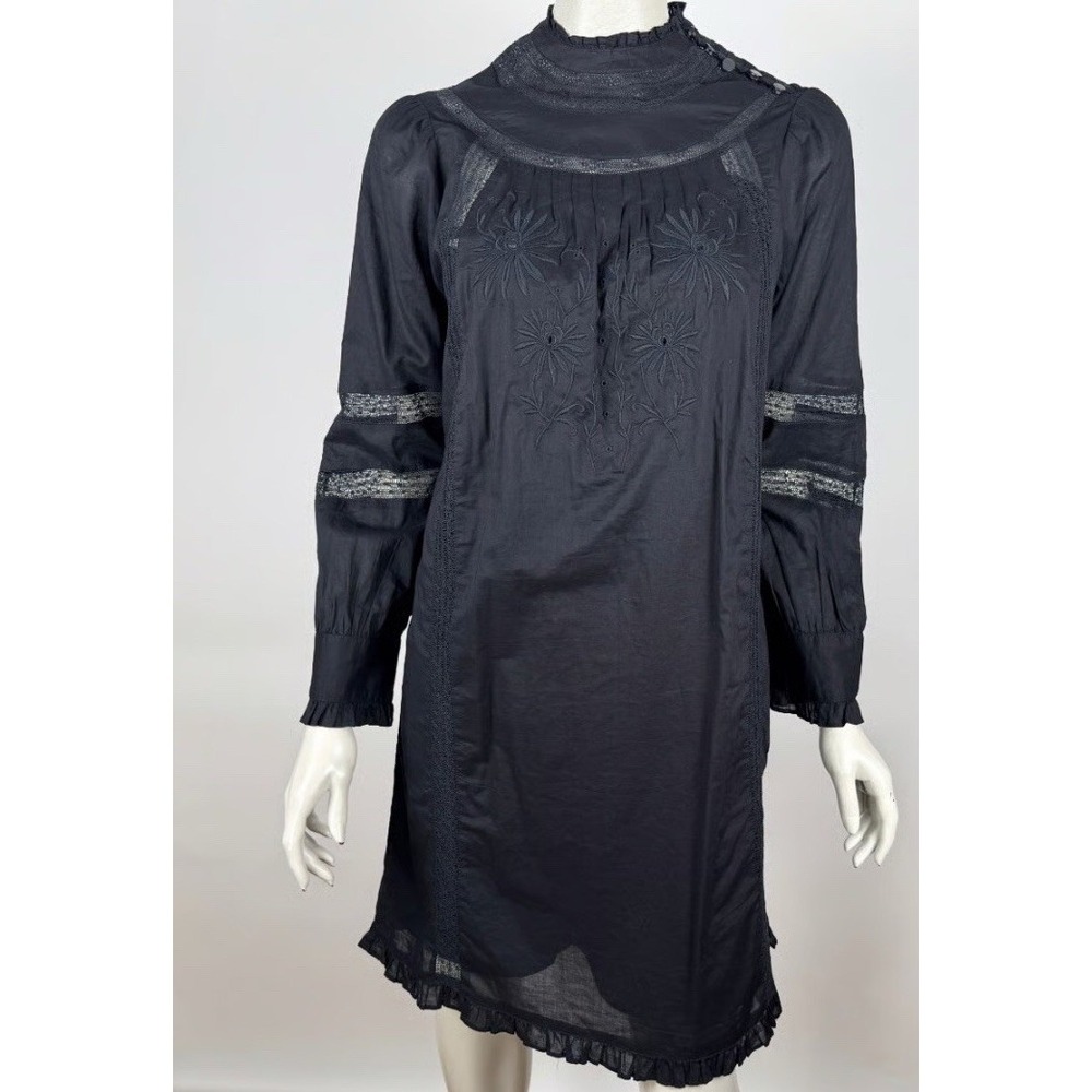J.Crew Small High Neck Sheer Black LS Floral Tunic Dress Slip Boho Cottagecore M